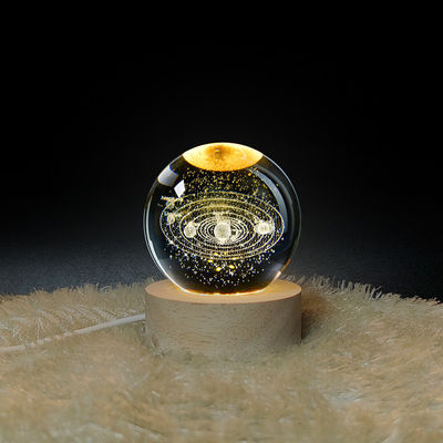3D Crystal Ball Night Light Globe Lampada da tavolo con base in legno Luna Lampada regalo di compleanno per bambini Novella di casa
