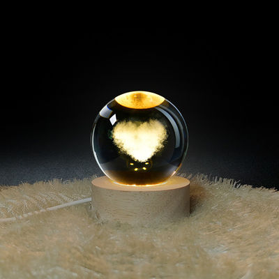Lampada da tavolo in legno creativo 3d Luce a sfera di cristallo Luce da scrivania Luce notturna Confortevole Caldo Portable USB Illuminazione