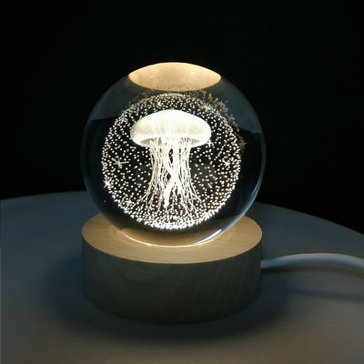 3D Crystal Ball Night Light Globe Lampada da tavolo con base in legno Luna Lampada regalo di compleanno per bambini Novella di casa