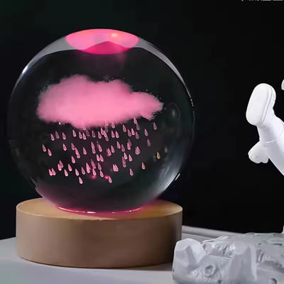 3D Crystal Ball Night Light Globe Lampada da tavolo con base in legno Luna Lampada regalo di compleanno per bambini Novella di casa