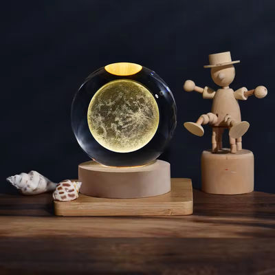 Lampada di cristallo USB Luminous 3D Art Crystal Ball Bright Glass Night Light Lampada da tavolo