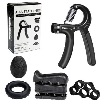 Nero 5 pezzi Esercizio di presa a mano Regolabile Gripper a mano Finger Trainer Grip Anello Calcio di sollievo dello stress per forza dell'avambraccio e del dito