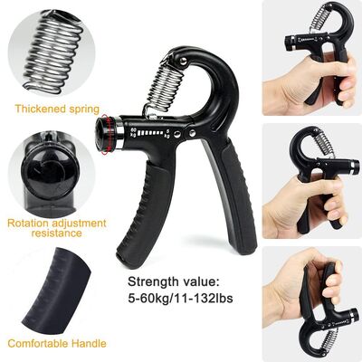 Nero 5 pezzi Esercizio di presa a mano Regolabile Gripper a mano Finger Trainer Grip Anello Calcio di sollievo dello stress per forza dell'avambraccio e del dito