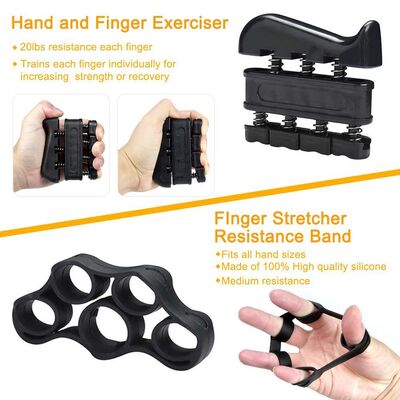 Nero 5 pezzi Esercizio di presa a mano Regolabile Gripper a mano Finger Trainer Grip Anello Calcio di sollievo dello stress per forza dell'avambraccio e del dito