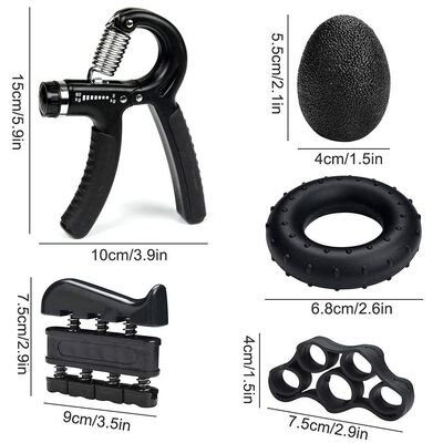 Kit di potenziamento della presa manuale, confezione da 5, nero, allenatore di presa regolabile, esercitatore per dita, anello per presa e palla antistress per l'allenamento di mani, polsi e avambracci