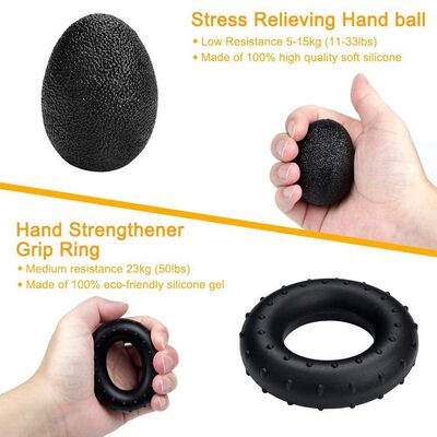 Kit di allenamento per la presa a mano a cinque pezzi nero Regolabile per la presa a mano Finger Stretcher Grip Ring And Stress Ball Per la forza e la flessibilità delle mani