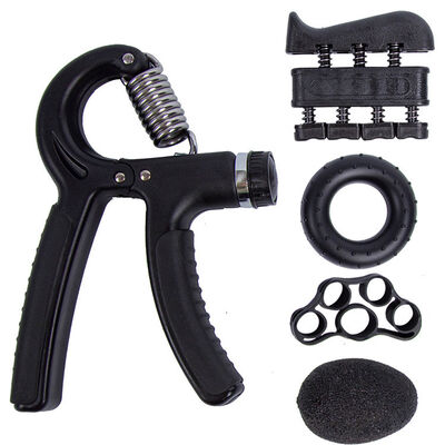 Kit di allenamento per la presa a mano a cinque pezzi nero Regolabile per la presa a mano Finger Stretcher Grip Ring And Stress Ball Per la forza e la flessibilità delle mani