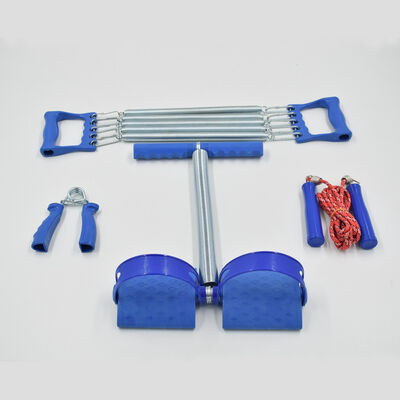 Set di fitness multifunzionale con fascia di resistenza del pedale del piede a molla Manica di legno Salto corda presa rinforzante e allenamento muscolare Set in quattro pezzi