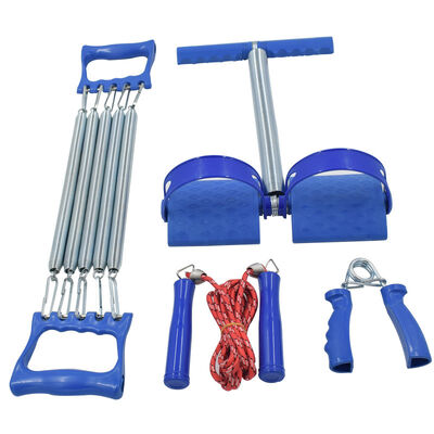 Set di fitness multifunzionale con fascia di resistenza del pedale del piede a molla Manica di legno Salto corda presa rinforzante e allenamento muscolare Set in quattro pezzi
