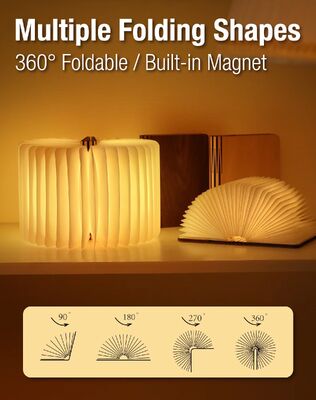 Luce di lettura a forma di libro portatile a LED personalizzata luce di libro pieghevole luce di libro con carica USB copertura in legno luce notturna