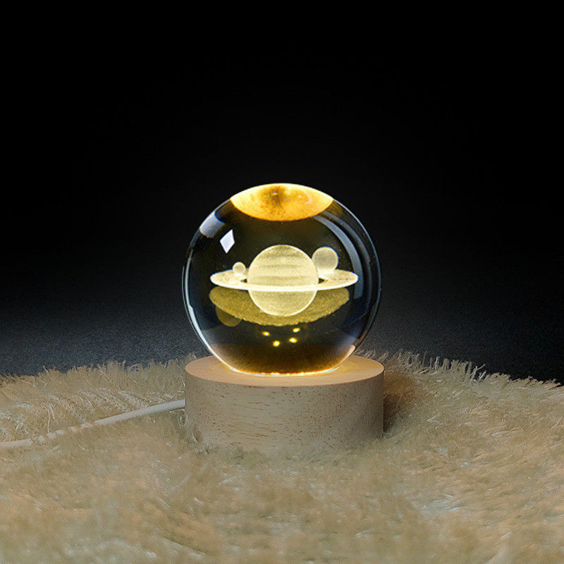 3D Crystal Ball Night Light Globe Lampada da tavolo con base in legno Luna Lampada regalo di compleanno per bambini Novella di casa