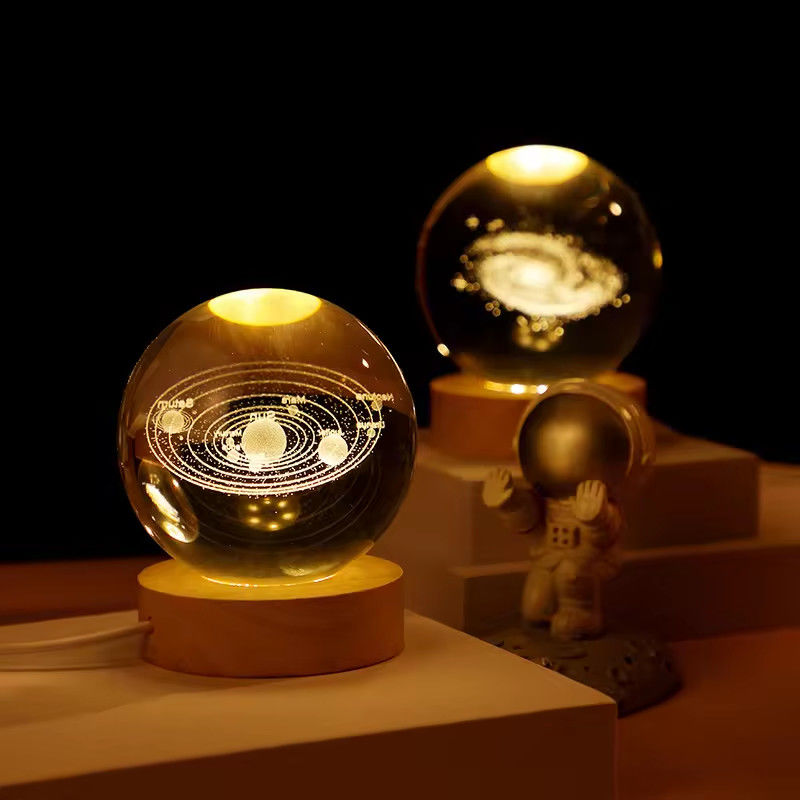 Lampada di cristallo USB Luminous 3D Art Crystal Ball Bright Glass Night Light Lampada da tavolo