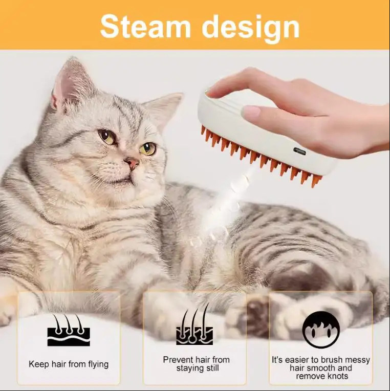 Spazzola a vapore 3 in 1 per gatti Vendita a caldo per animali domestici Per la cura degli animali Spray acqueo Rimozione dei peli Pulizia leggera